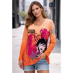 Christian Audigier Y2K Shirt Womens Large Crystal Rock Rocker Girl Top NWT D25